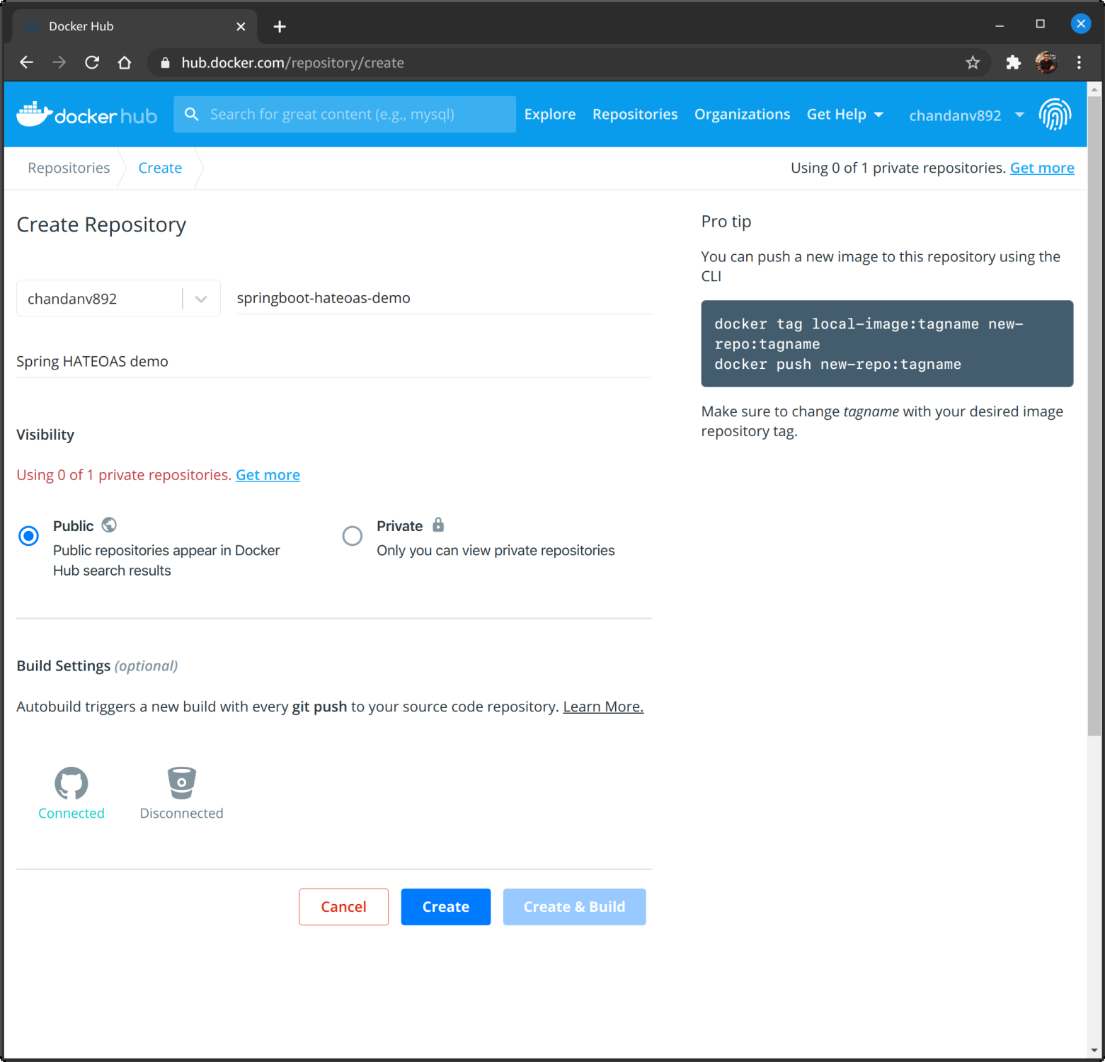 Create Repository Page