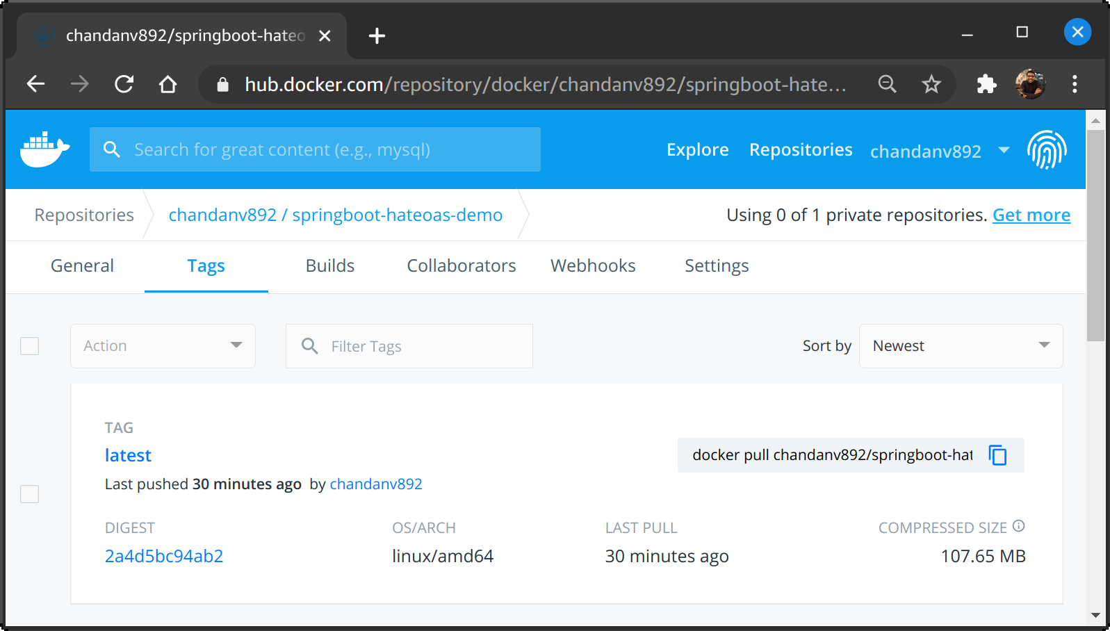 Docker image created and tagged